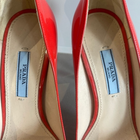 Prada Red Patent Peep-Toe Pumps - Picture 8 of 9